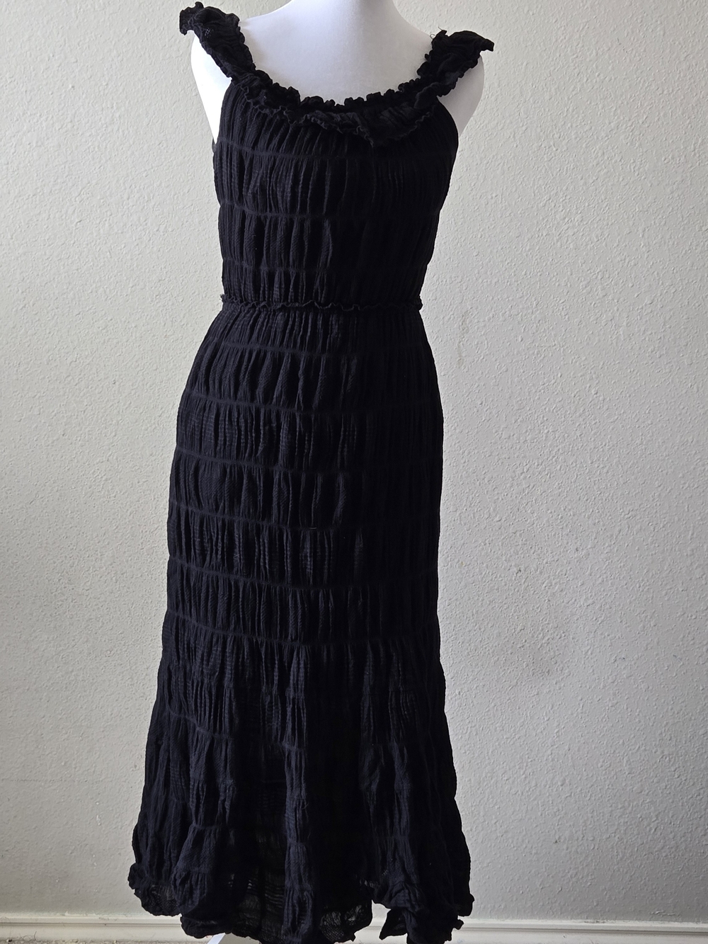 Black Smocked Maxi Dress with Ruffled Straps